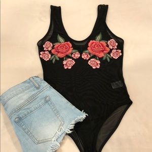 Embroidered body suit